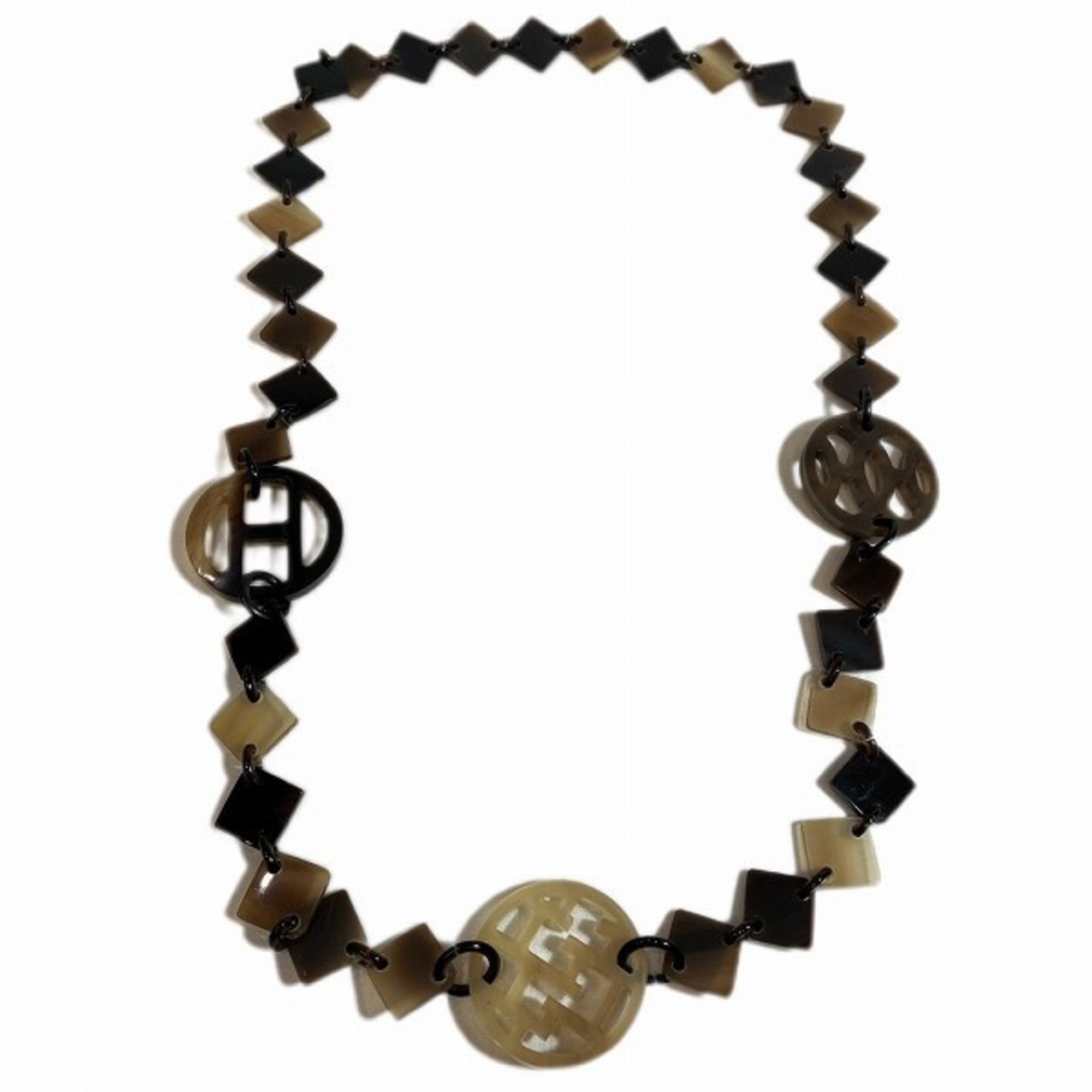 Hermes Lena Buffalo Horn Natural Brown Brand Accessories Necklace Women's