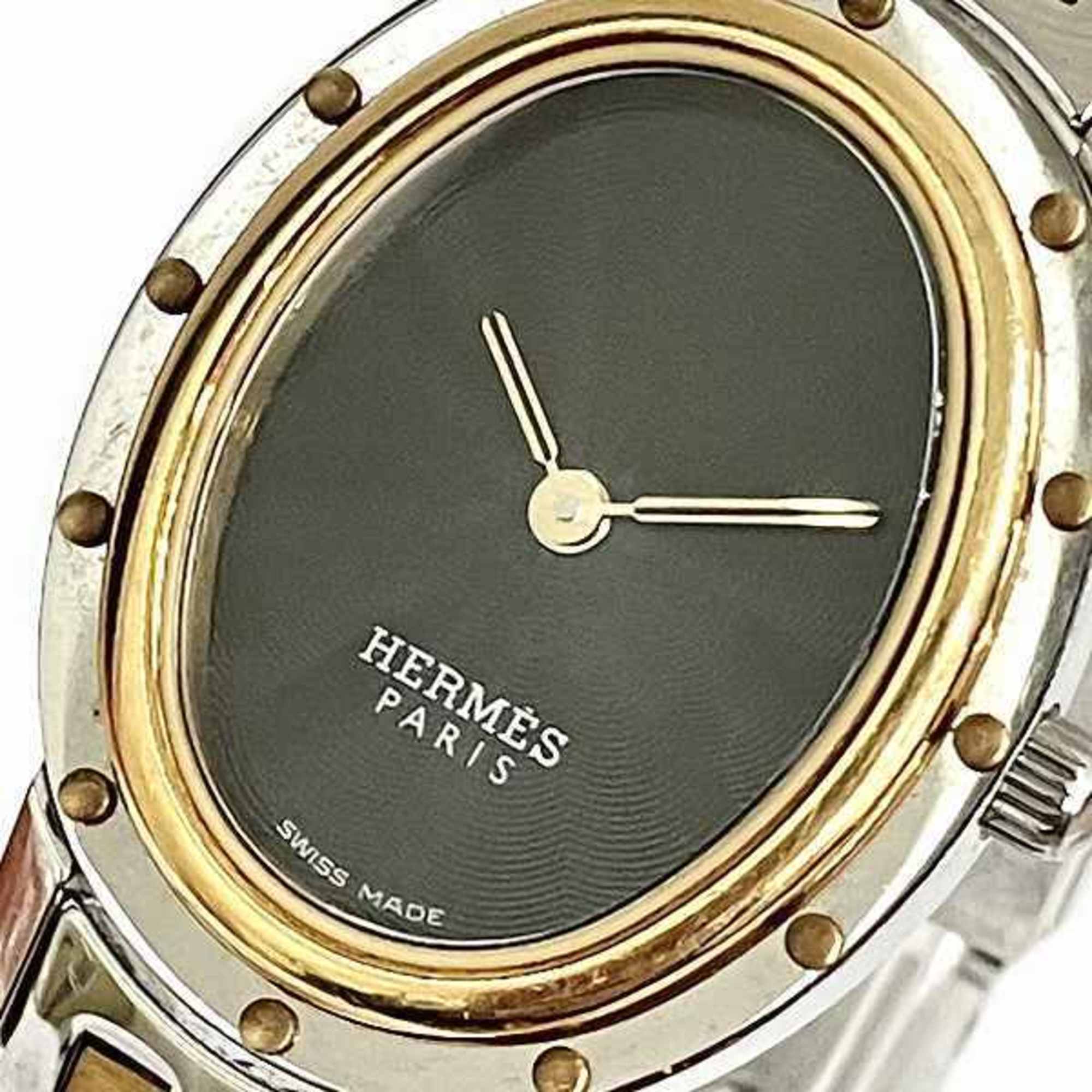 Hermes Clipper Oval CO1.220 Quartz Black Dial Watch Ladies