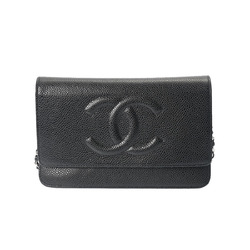 CHANEL Chanel Matelasse Chain Wallet Coco Mark Black 8654 Women's Caviar Skin Shoulder Bag