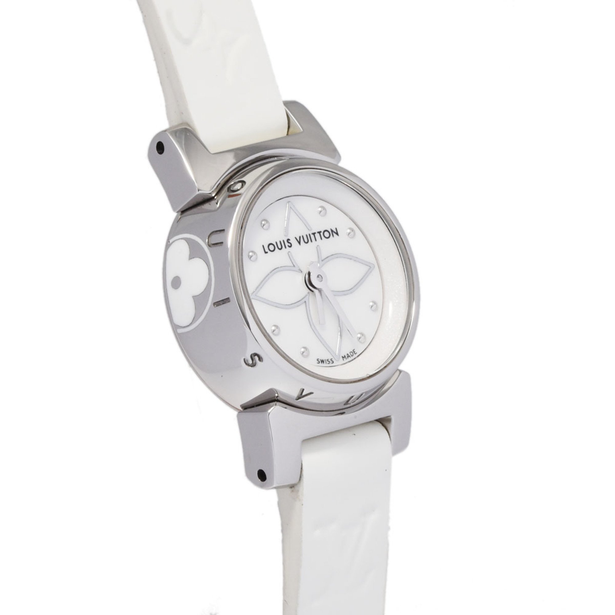 LOUIS VUITTON Tambour Bijoux Q151C Women's SS/Leather Watch Quartz White Dial