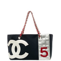 CHANEL No.5 Chain Tote Bag Navy Multicolor Canvas Leather Women's