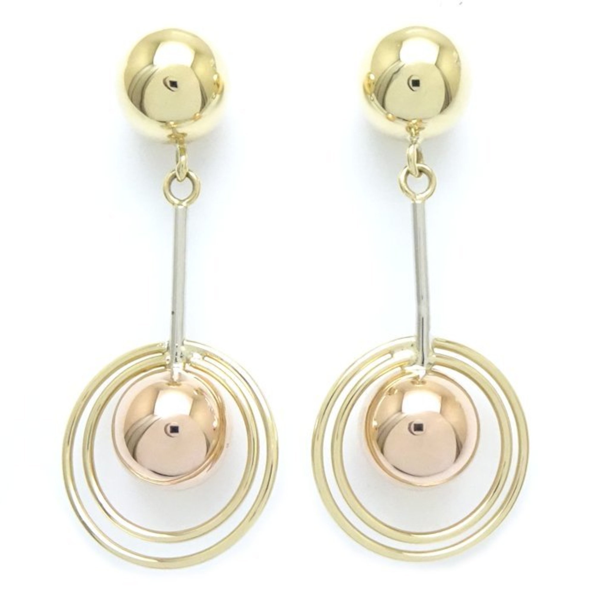 Long swing earrings ball circle motif K18 three color gold 27977