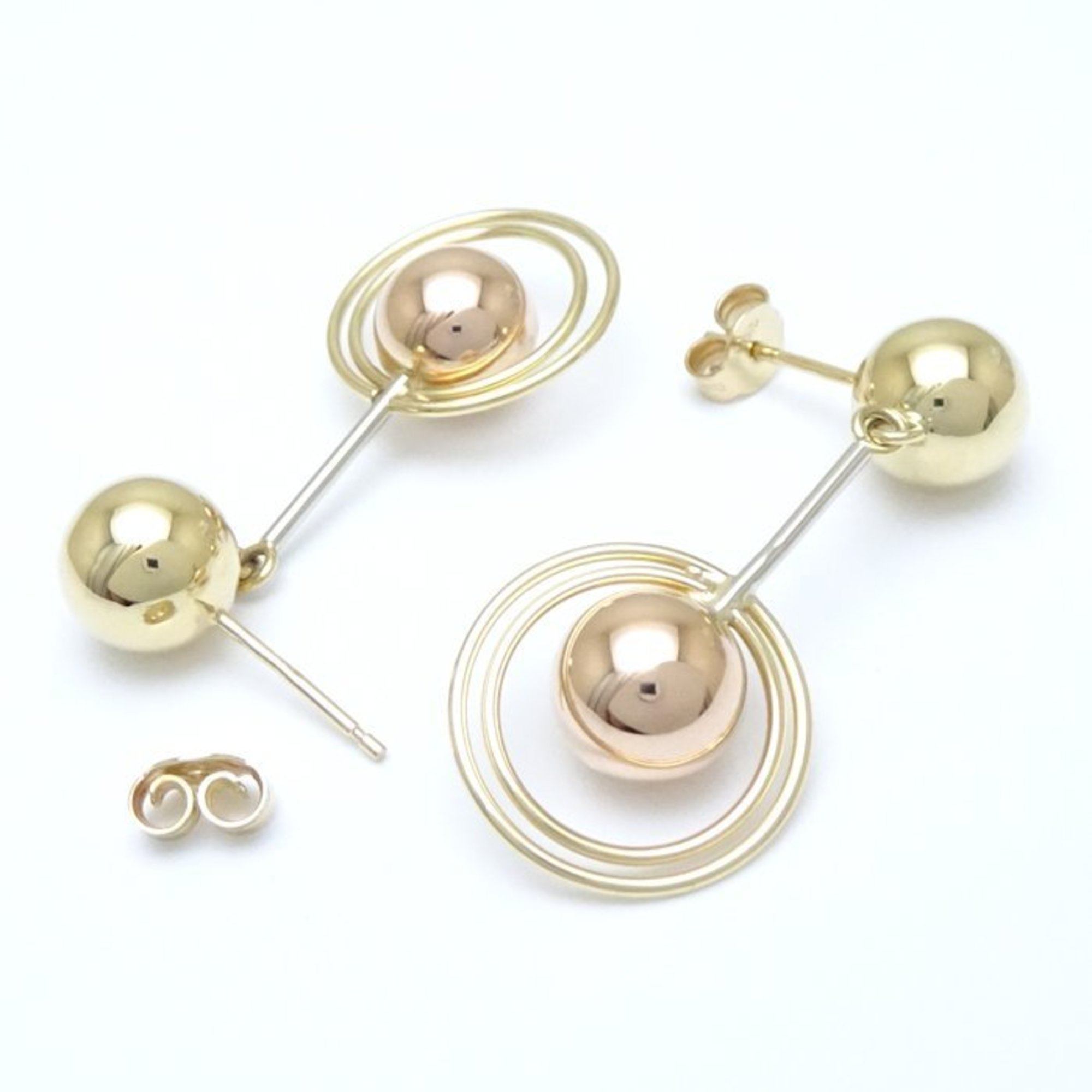 Long swing earrings ball circle motif K18 three color gold 27977