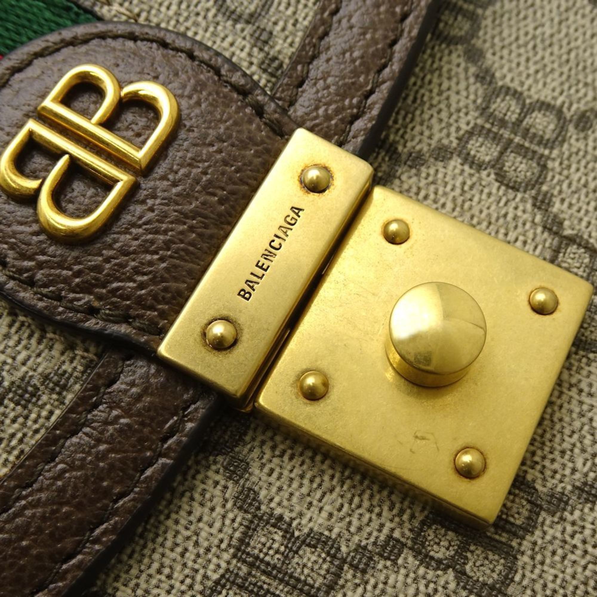 BALENCIAGA The Hacker Project Small Handbag 680119 Shoulder Bag x GUCCI Collaboration Canvas Leather Beige Brown 350579