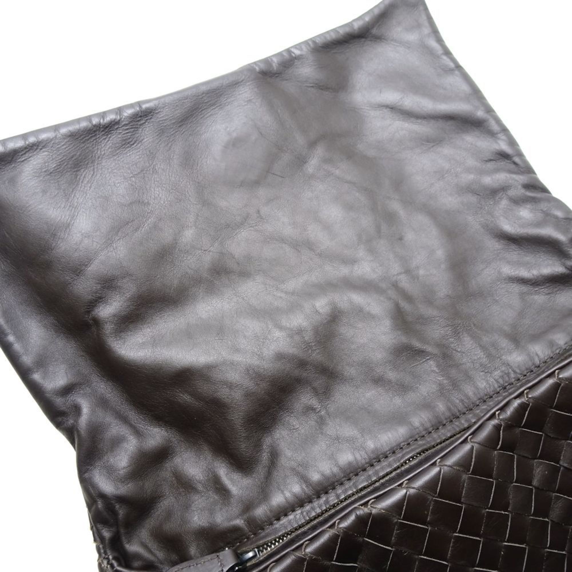 Bottega Veneta BOTTEGA VENETA Intrecciato Shoulder Bag Leather Dark Brown 350573