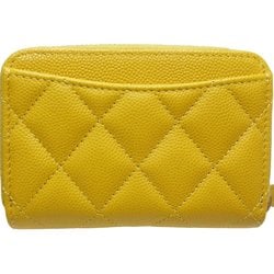 CHANEL Classic Zip Coin Purse Matelasse AP0216 Case Caviar Skin Yellow 083597