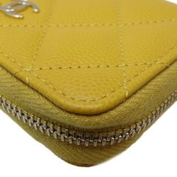 CHANEL Classic Zip Coin Purse Matelasse AP0216 Case Caviar Skin Yellow 083597