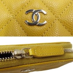 CHANEL Classic Zip Coin Purse Matelasse AP0216 Case Caviar Skin Yellow 083597