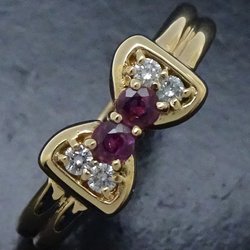 CELINE Ribbon Motif Ring Ruby Diamond 0.08ct K18YG Yellow Gold 199617