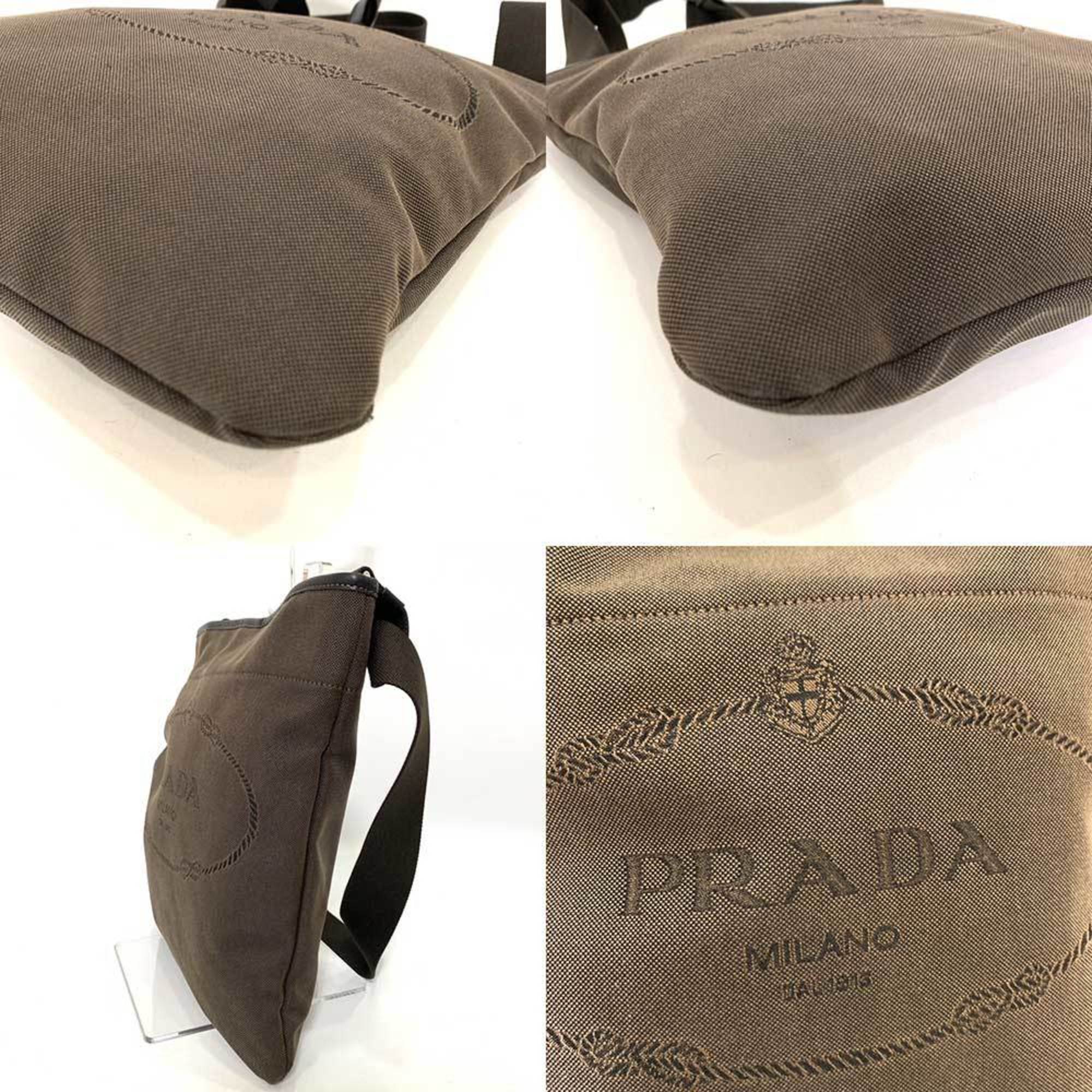 PRADA Bag Shoulder Brown Tea Embroidery Square Flat Ladies Men's Jacquard Canvas VA0655