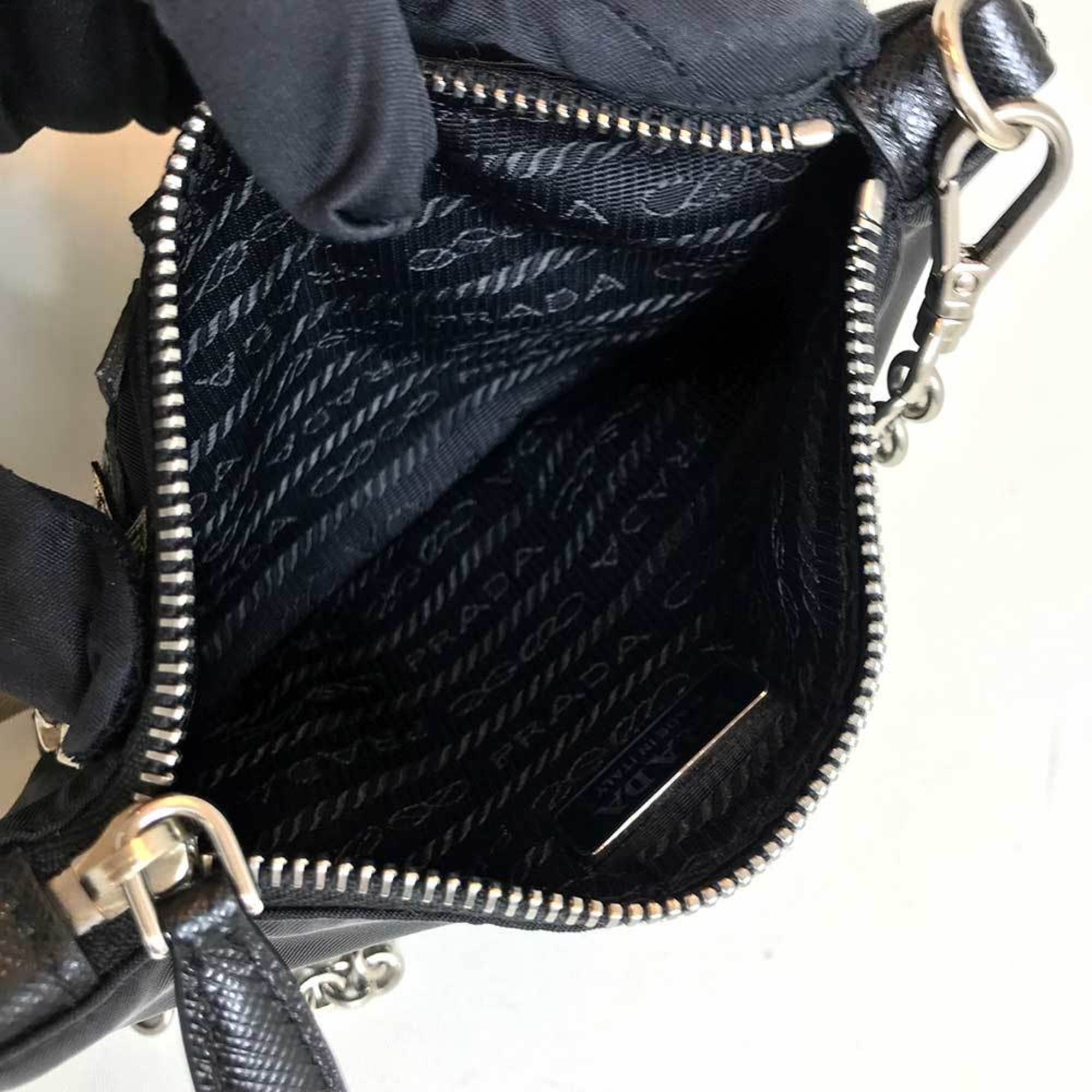 Prada Shoulder Bag Chain Pouch Robot Nylon Black 1MB008 PRADA