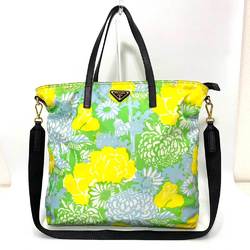 PRADA Bag Tote Multicolor Green Yellow Blue 2way Shoulder Flower Print Ladies Nylon
