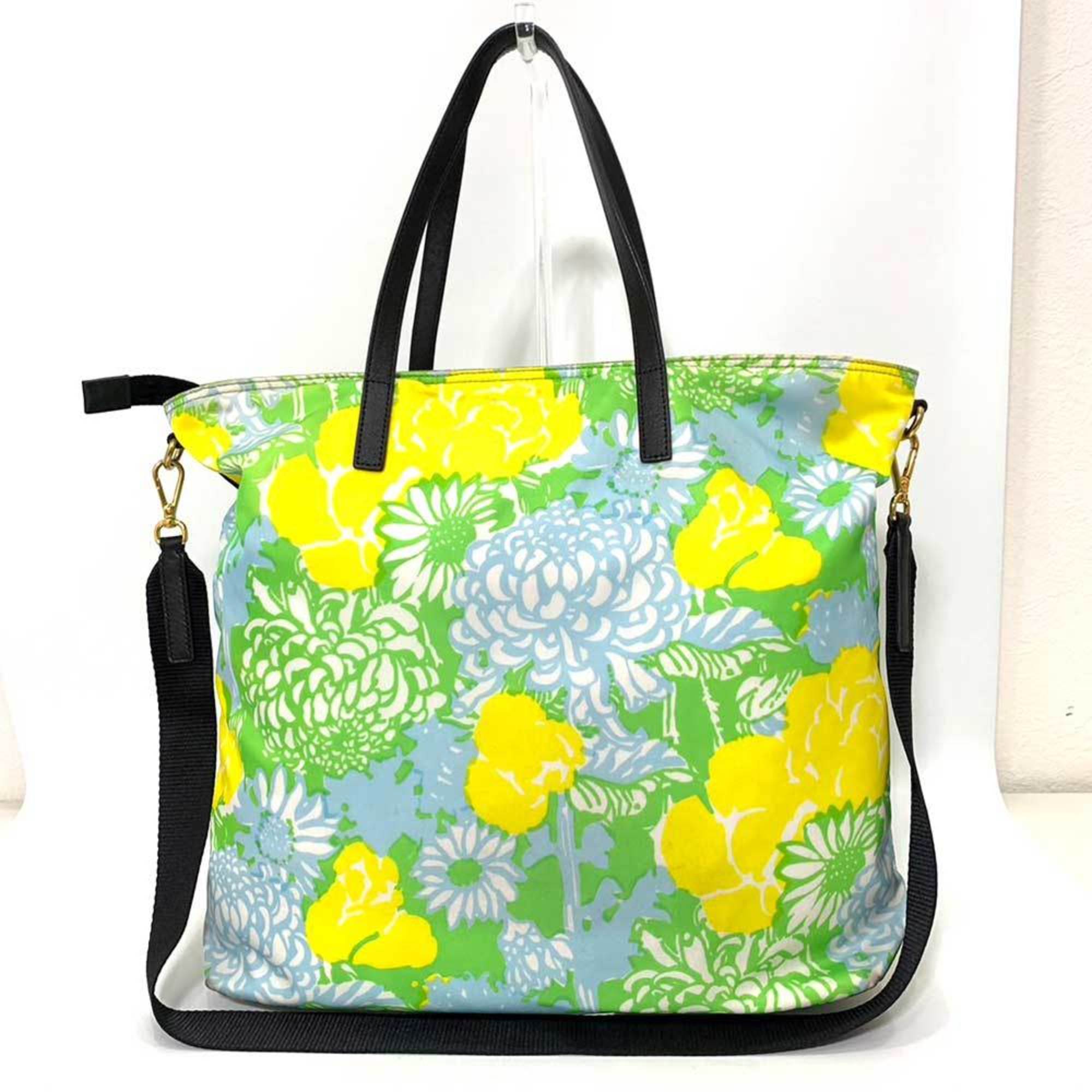 PRADA Bag Tote Multicolor Green Yellow Blue 2way Shoulder Flower Print Ladies Nylon