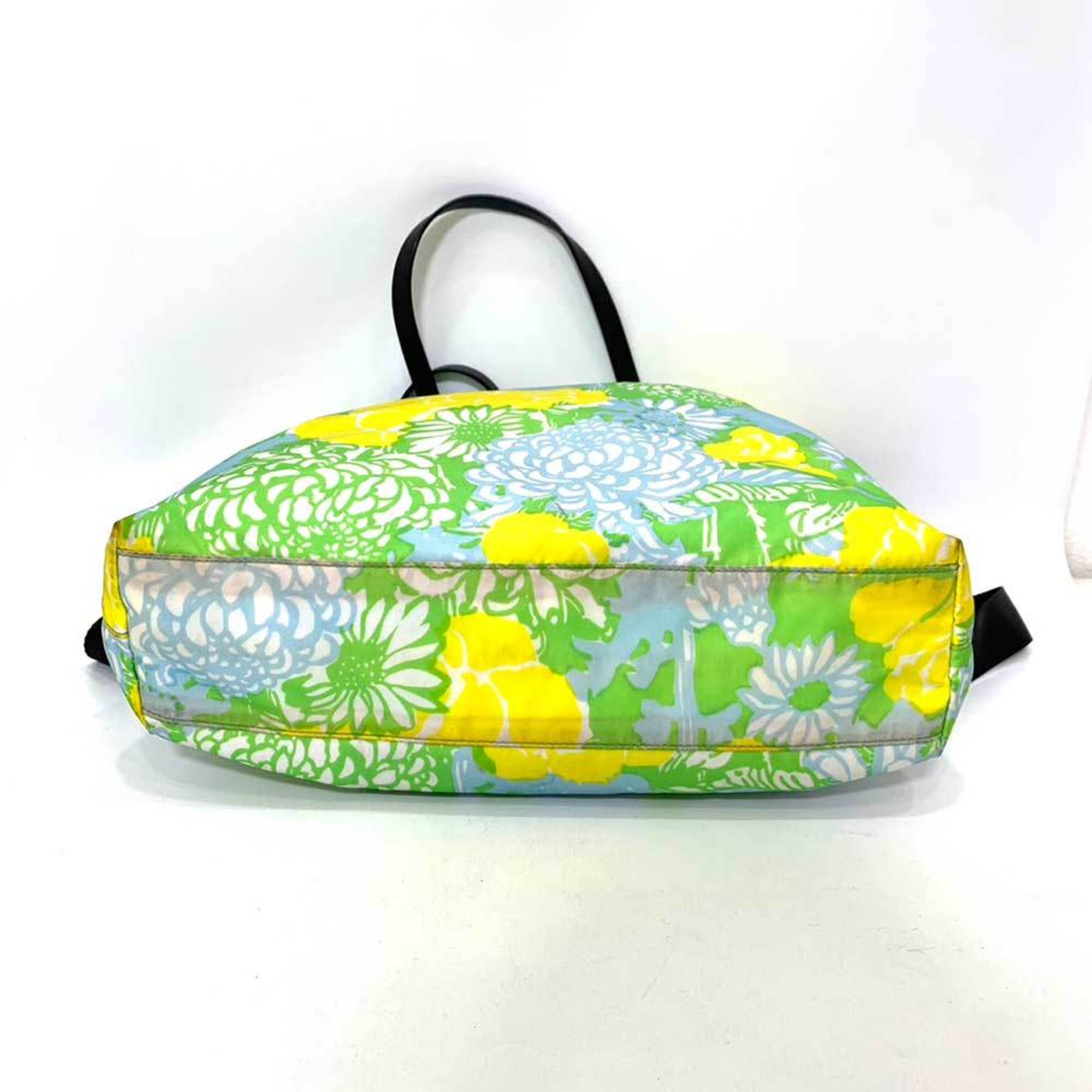 PRADA Bag Tote Multicolor Green Yellow Blue 2way Shoulder Flower Print Ladies Nylon