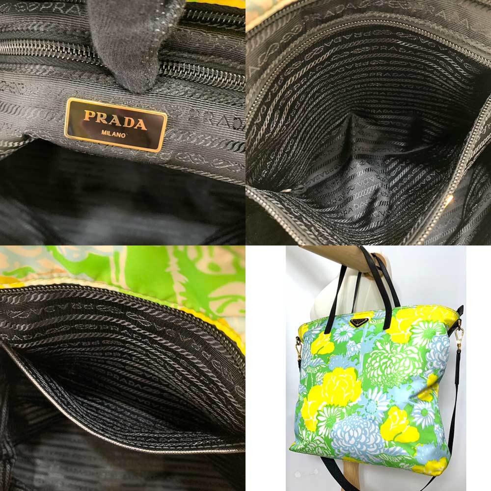 PRADA Bag Tote Multicolor Green Yellow Blue 2way Shoulder Flower Print Ladies Nylon