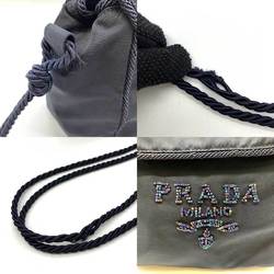 PRADA Bag Shoulder Dark Navy Beads Embroidery Cube Tassel Ladies Nylon