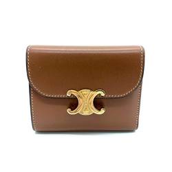 CELINE Wallet Triomphe Small Flap Brown Trifold Square Ladies Leather 10D783DPV