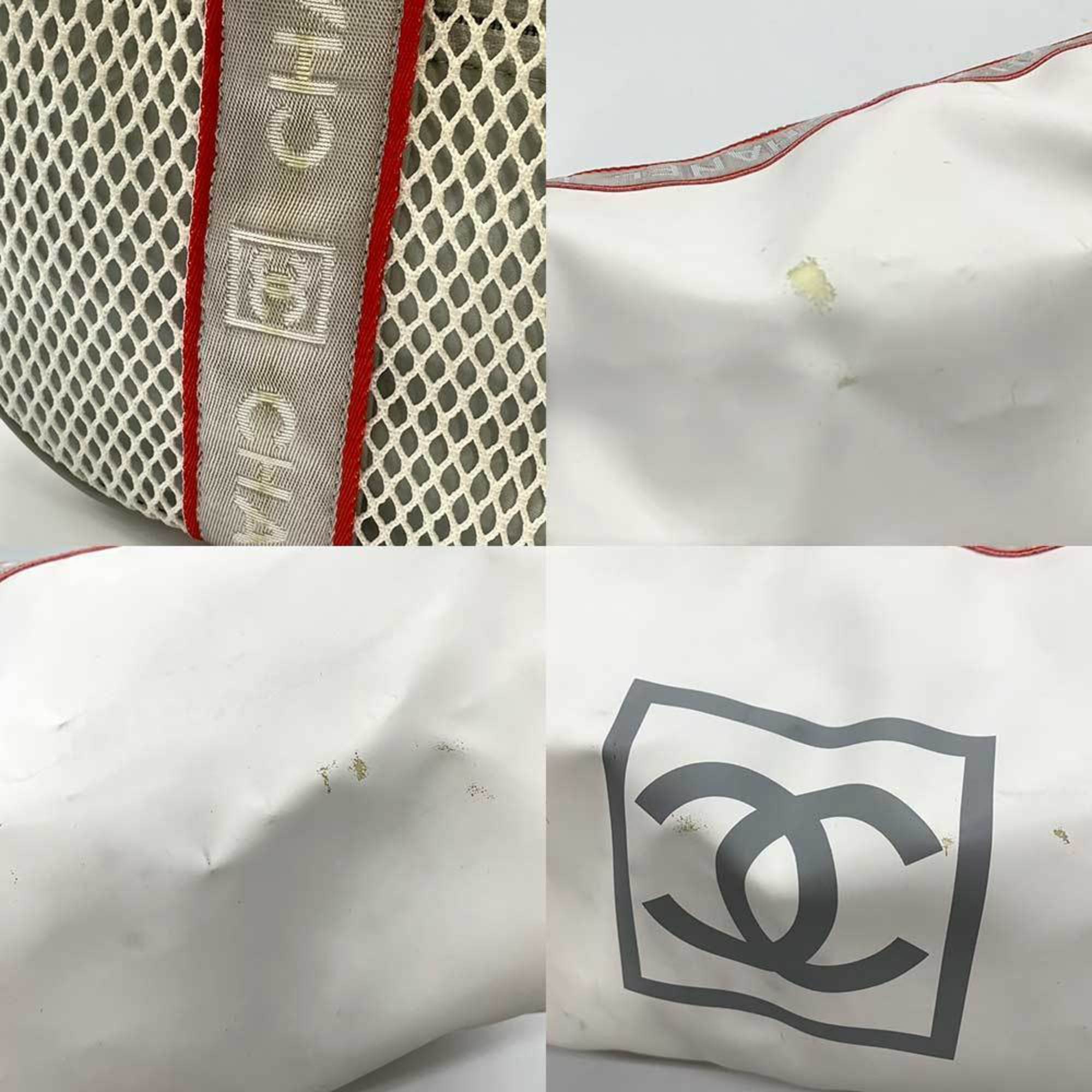 CHANEL Bag Sports Line Boston White x Gray Red Roll Drum Shoulder Print Ladies Men's Rubber Nylon A28561