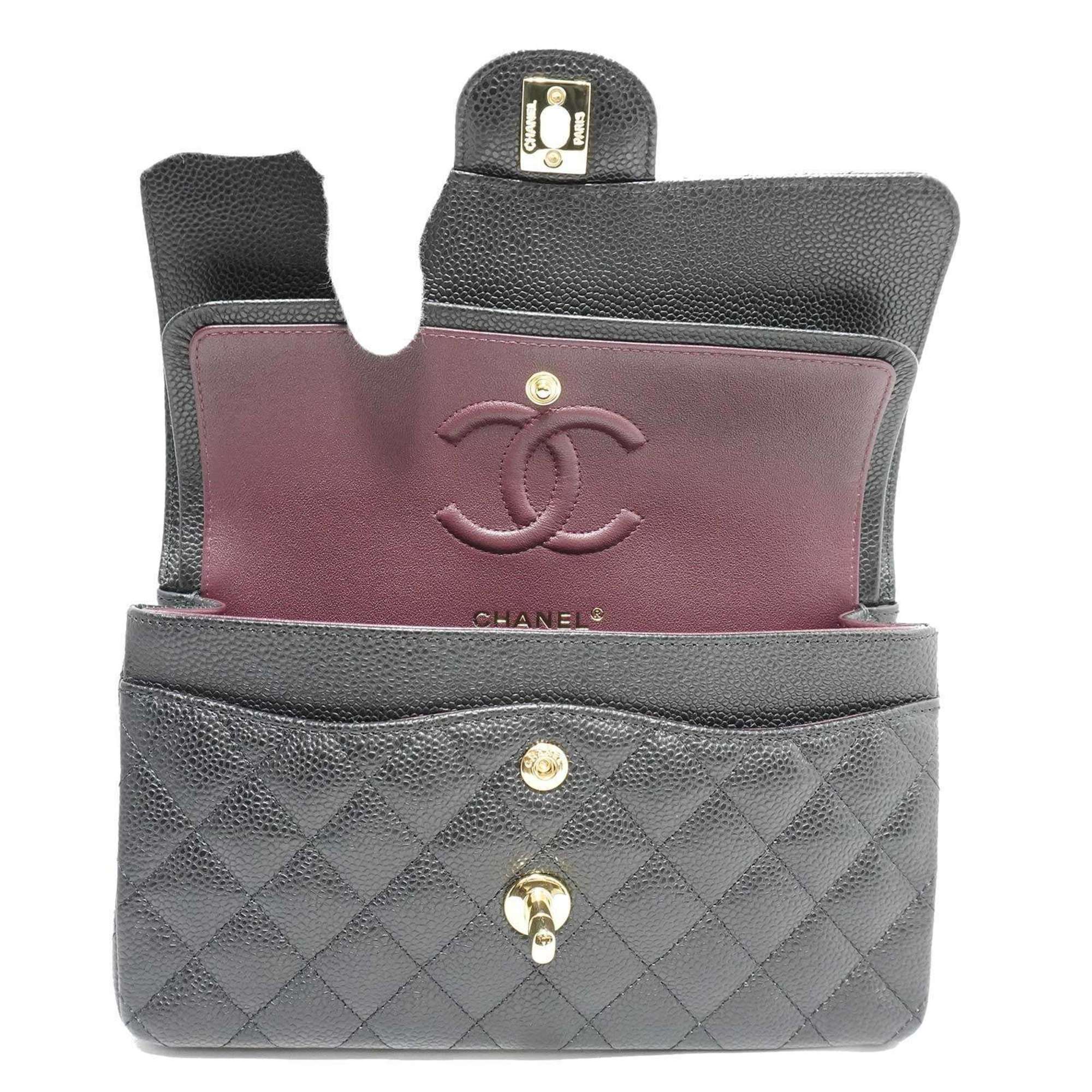 CHANEL Classic Small Handbag A01113 Shoulder Bag Black Caviar Skin Women's Men's
