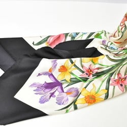 Gucci Scarf Muffler GUCCI Silk Black White Flower Multi