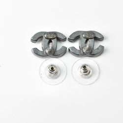 CHANEL Earrings Coco Mark CC Gunmetal Rhinestone