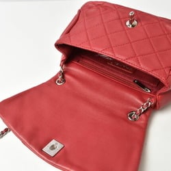 CHANEL Chain Shoulder Bag Leather Matelasse Quilting Stitch Red Silver