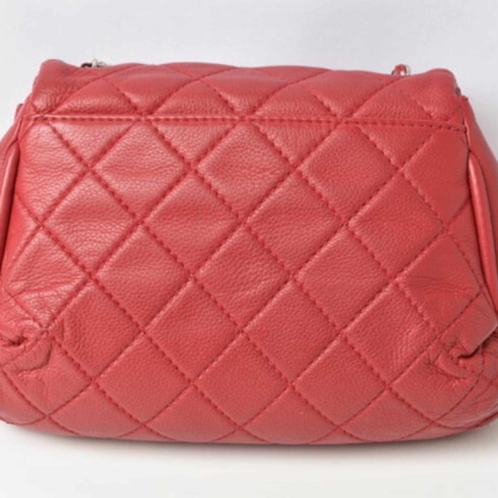 CHANEL Chain Shoulder Bag Leather Matelasse Quilting Stitch Red Silver