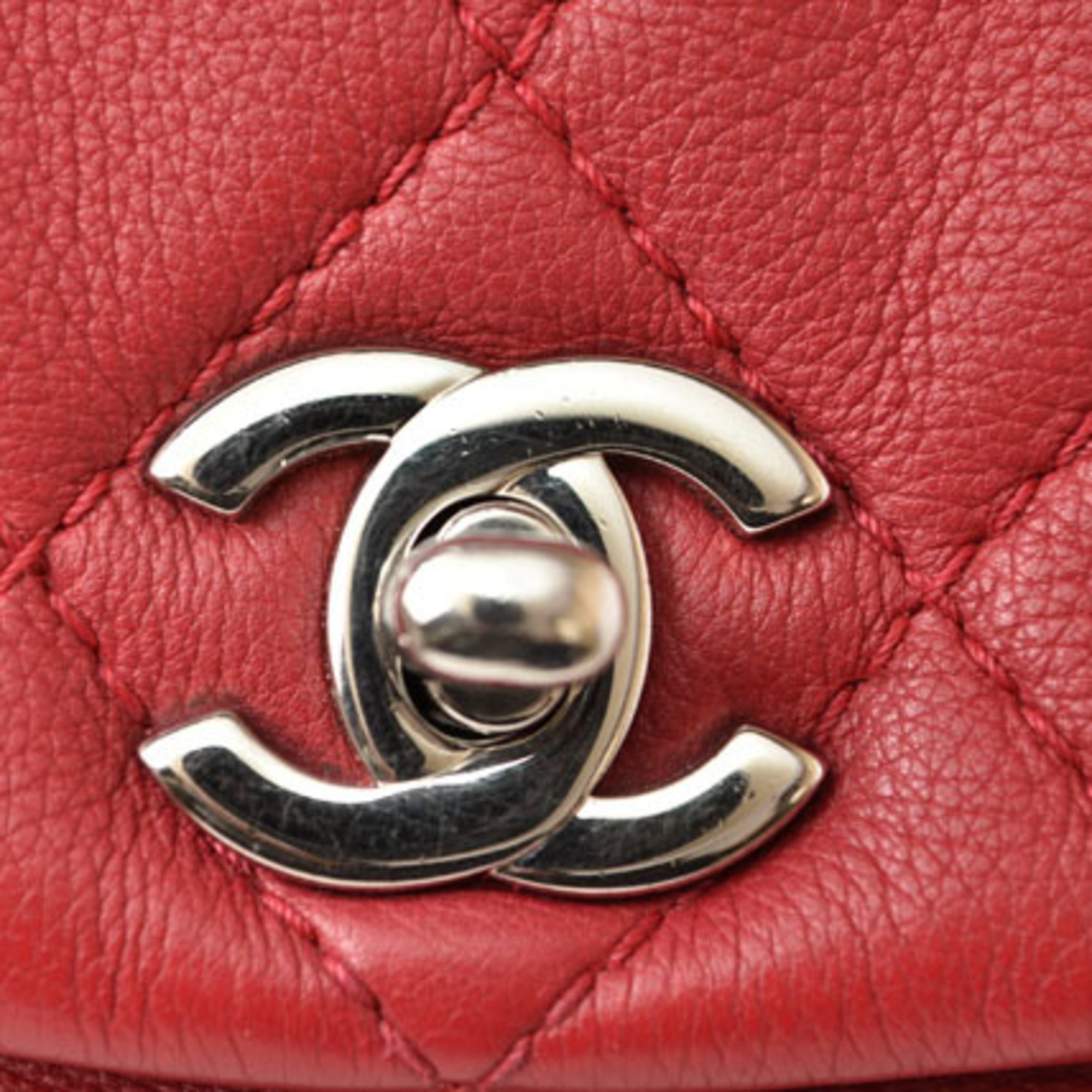 CHANEL Chain Shoulder Bag Leather Matelasse Quilting Stitch Red Silver