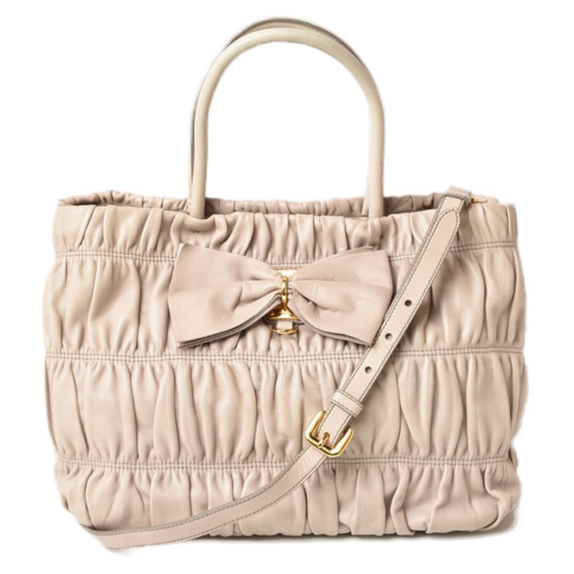 PRADA Handbag Shoulder Bag 2way Compatible NAPPA GAUFRE Nappa Beige with Strap