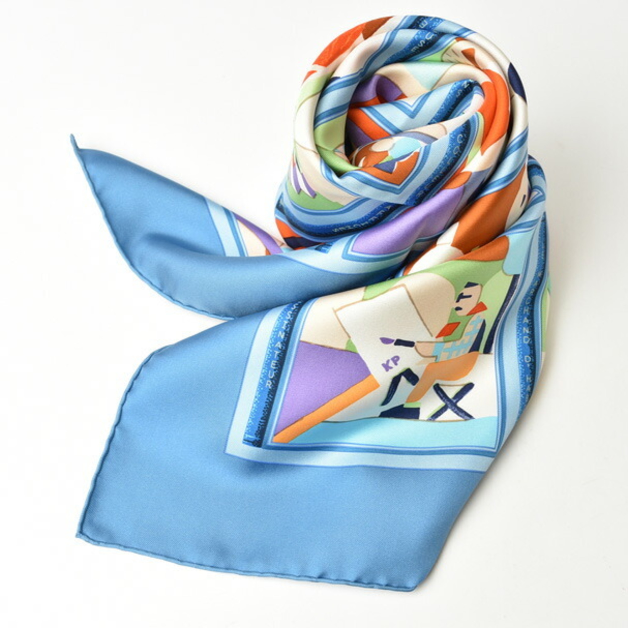 Hermes Scarf Muffler HERMES Carre90 Silk Twill LES PETITS METIRS Light Blue Multi