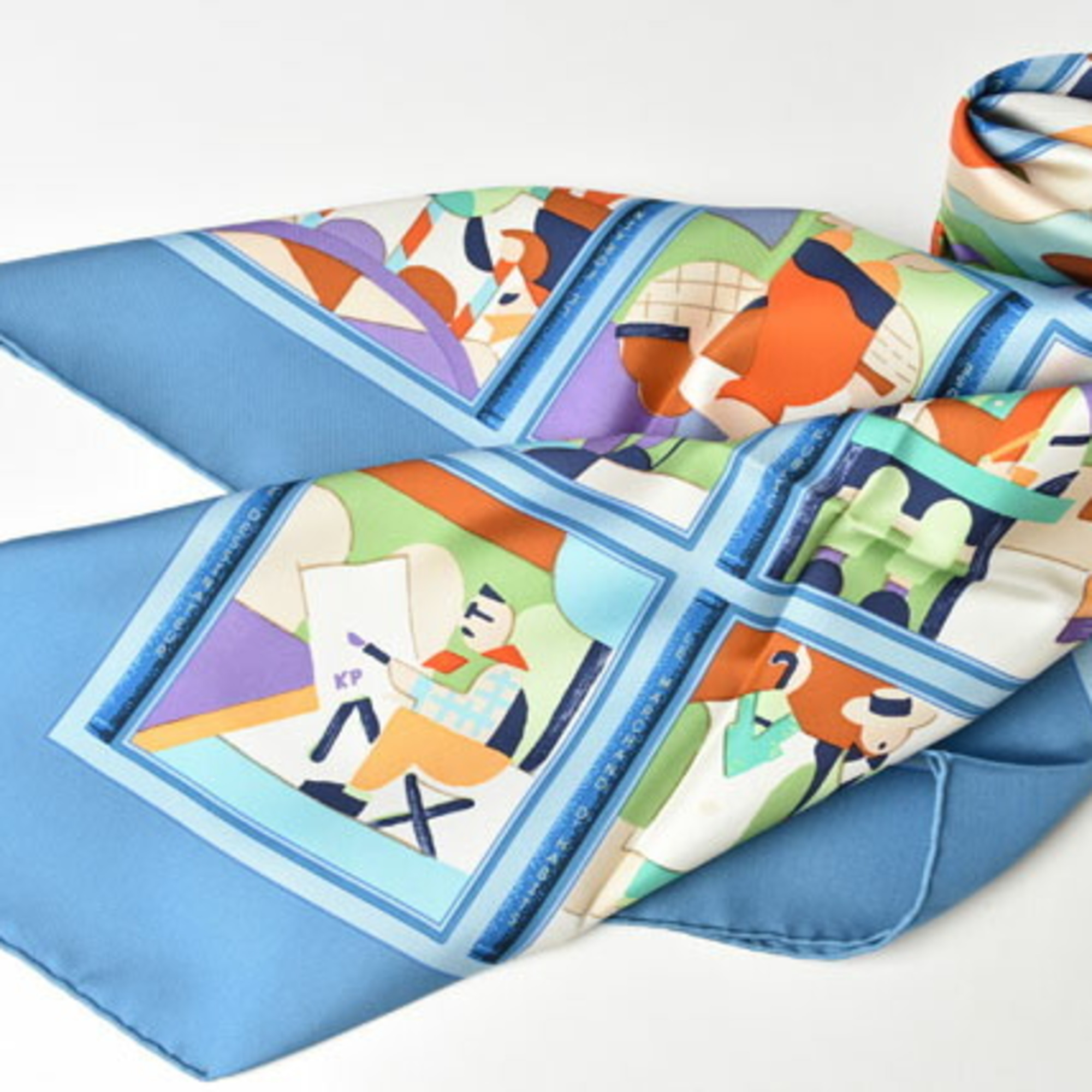 Hermes Scarf Muffler HERMES Carre90 Silk Twill LES PETITS METIRS Light Blue Multi