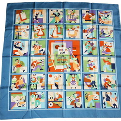 Hermes Scarf Muffler HERMES Carre90 Silk Twill LES PETITS METIRS Light Blue Multi