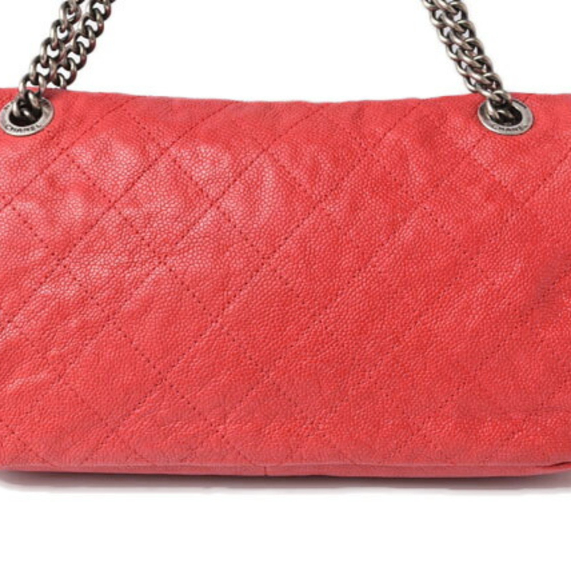 CHANEL chain shoulder bag caviar skin matelasse quilted stitch red silver