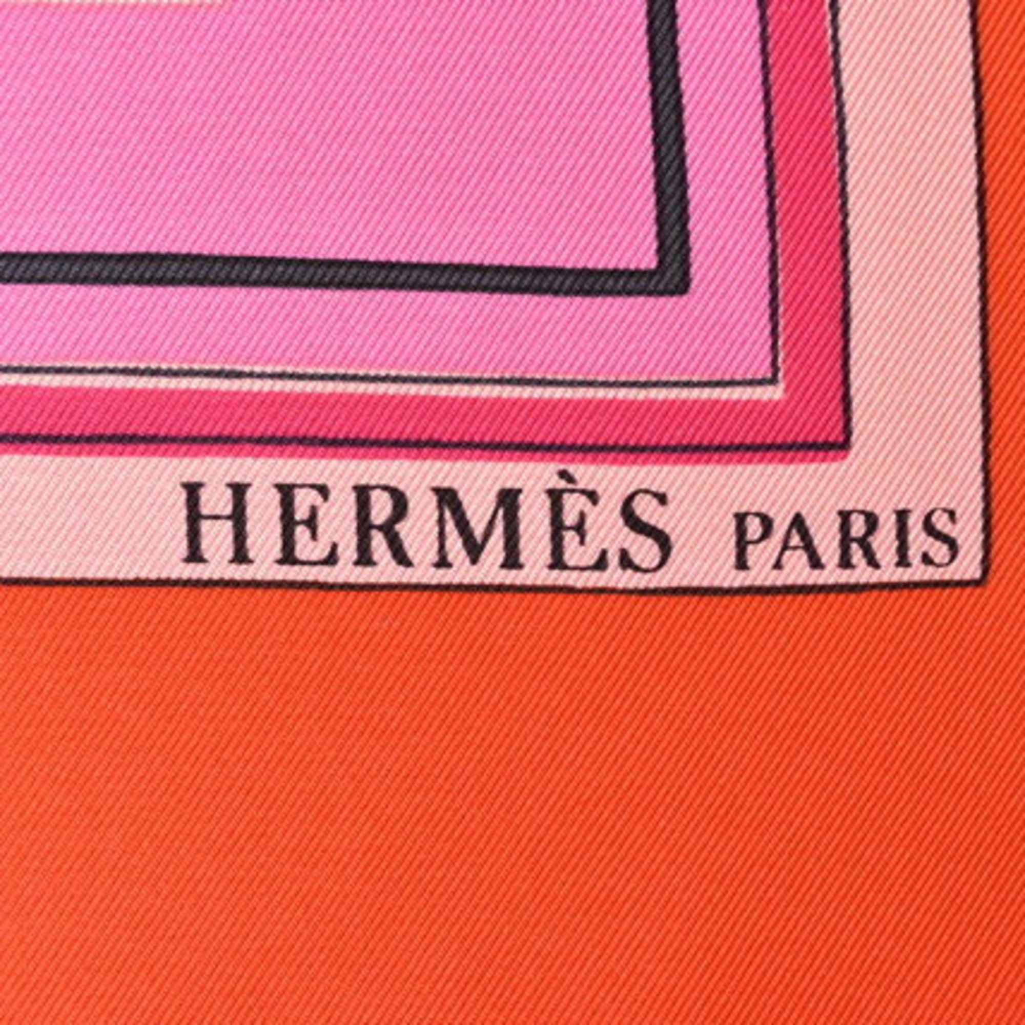 Hermes Scarf Muffler HERMES Carre 90 Silk Twill Playing Card Motif Red Pink