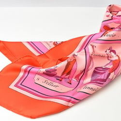 Hermes Scarf Muffler HERMES Carre 90 Silk Twill Playing Card Motif Red Pink