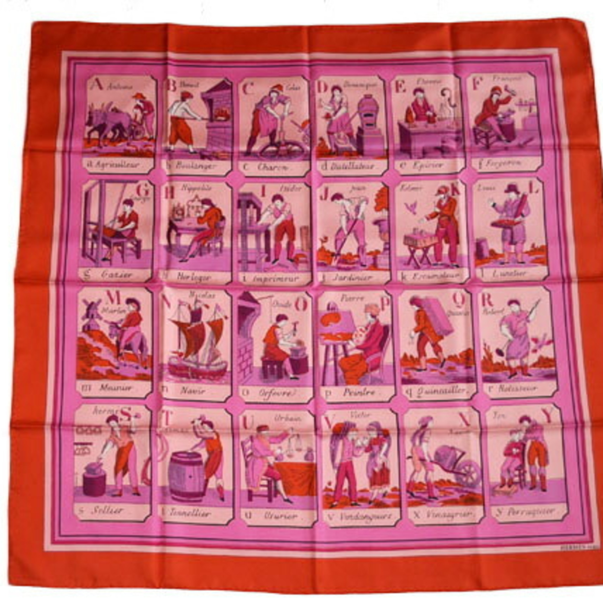 Hermes Scarf Muffler HERMES Carre 90 Silk Twill Playing Card Motif Red Pink