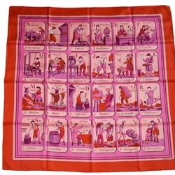 Hermes Scarf Muffler HERMES Carre 90 Silk Twill Playing Card Motif Red Pink