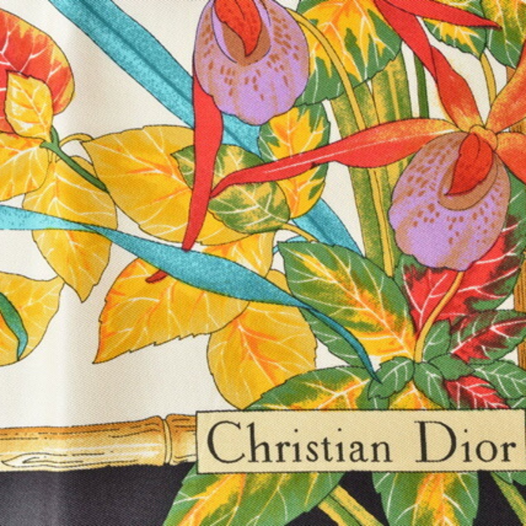 Christian Dior Scarf Muffler 90 Flower Pattern Brown White