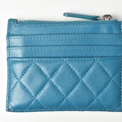 CHANEL Coin Case Card A84105 Matelasse Caviar Skin Blue