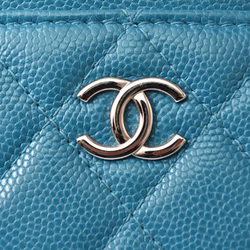 CHANEL Coin Case Card A84105 Matelasse Caviar Skin Blue