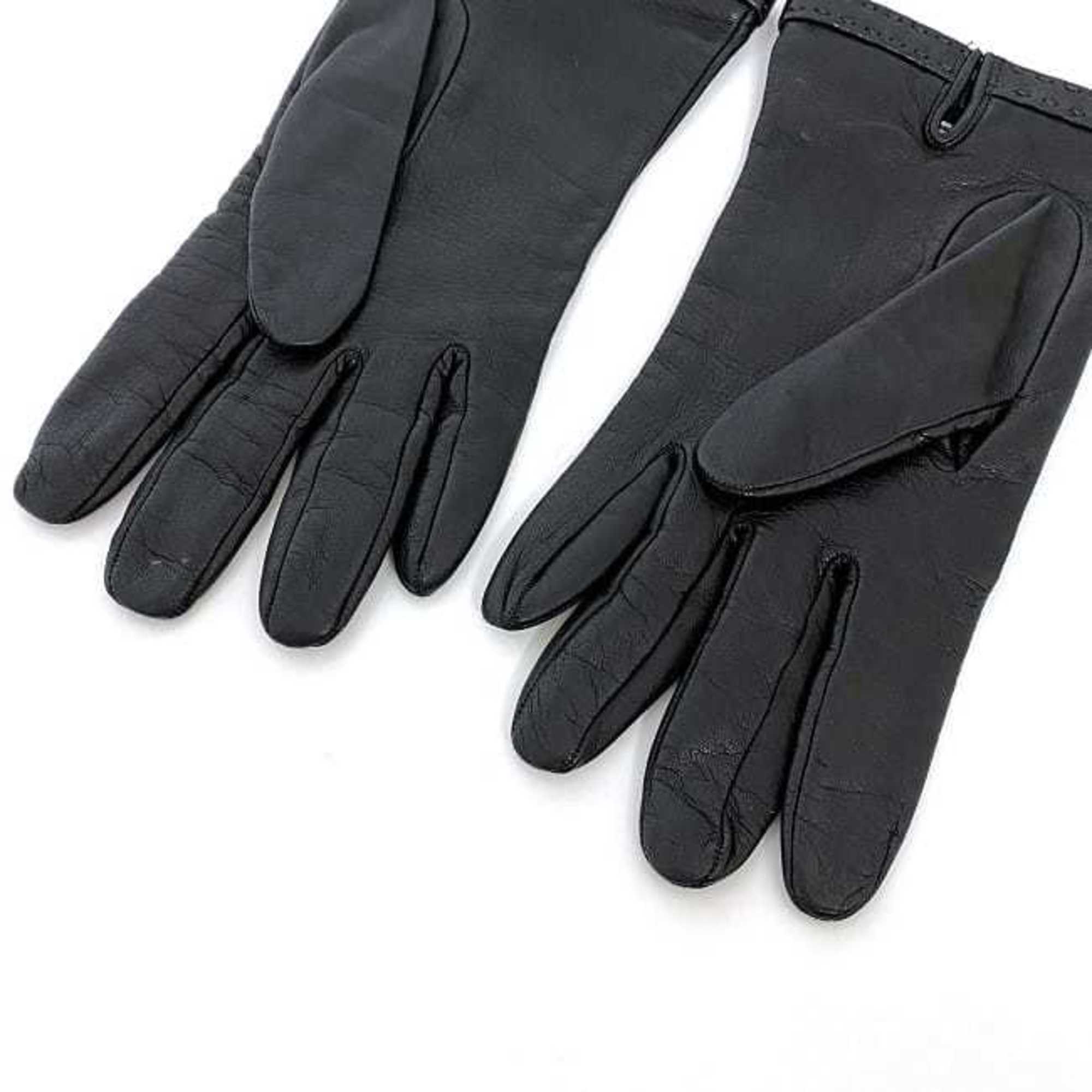 Prada Gloves Black NERO 1GG746 Size 8 Leather PRADA Triangle Plate