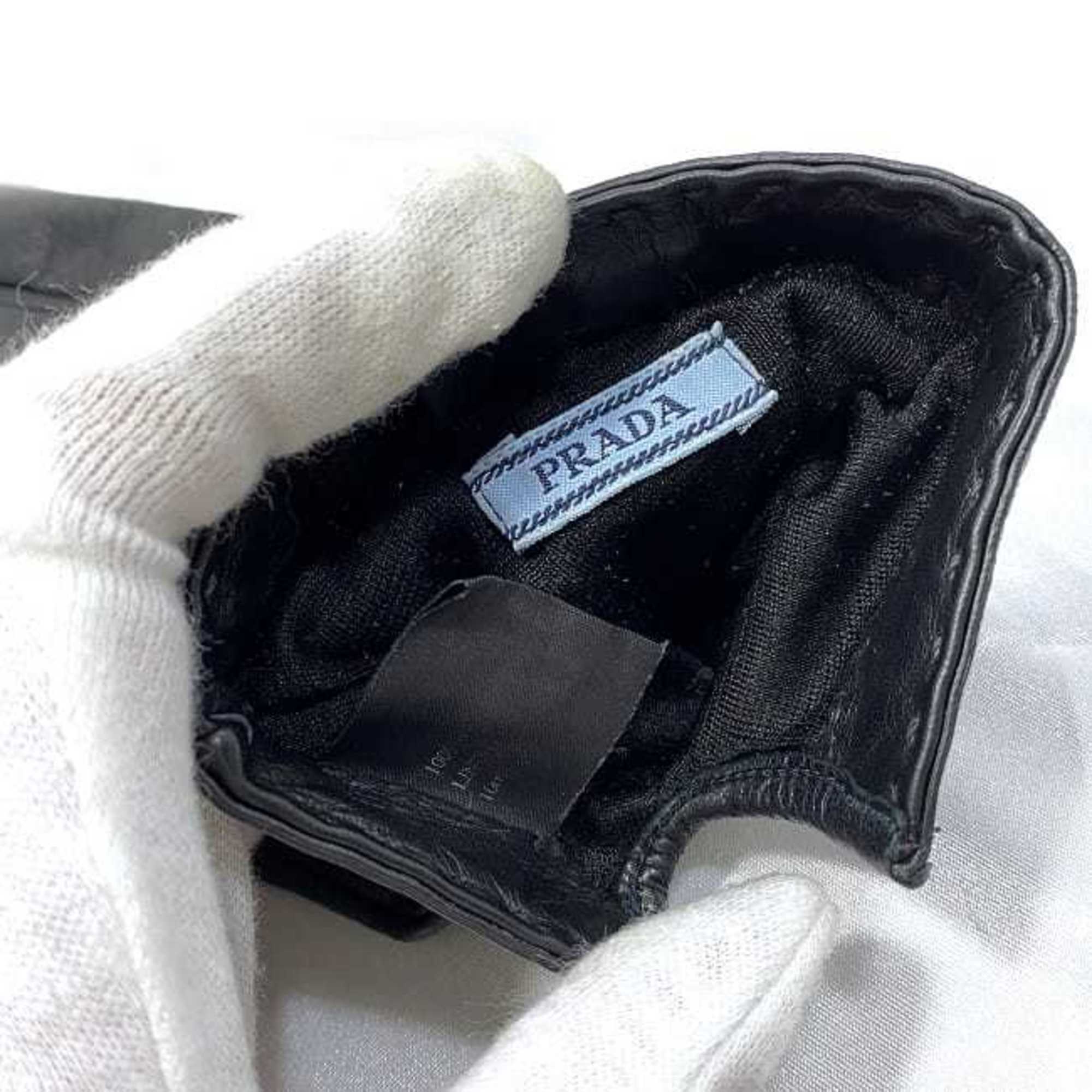 Prada Gloves Black NERO 1GG746 Size 8 Leather PRADA Triangle Plate