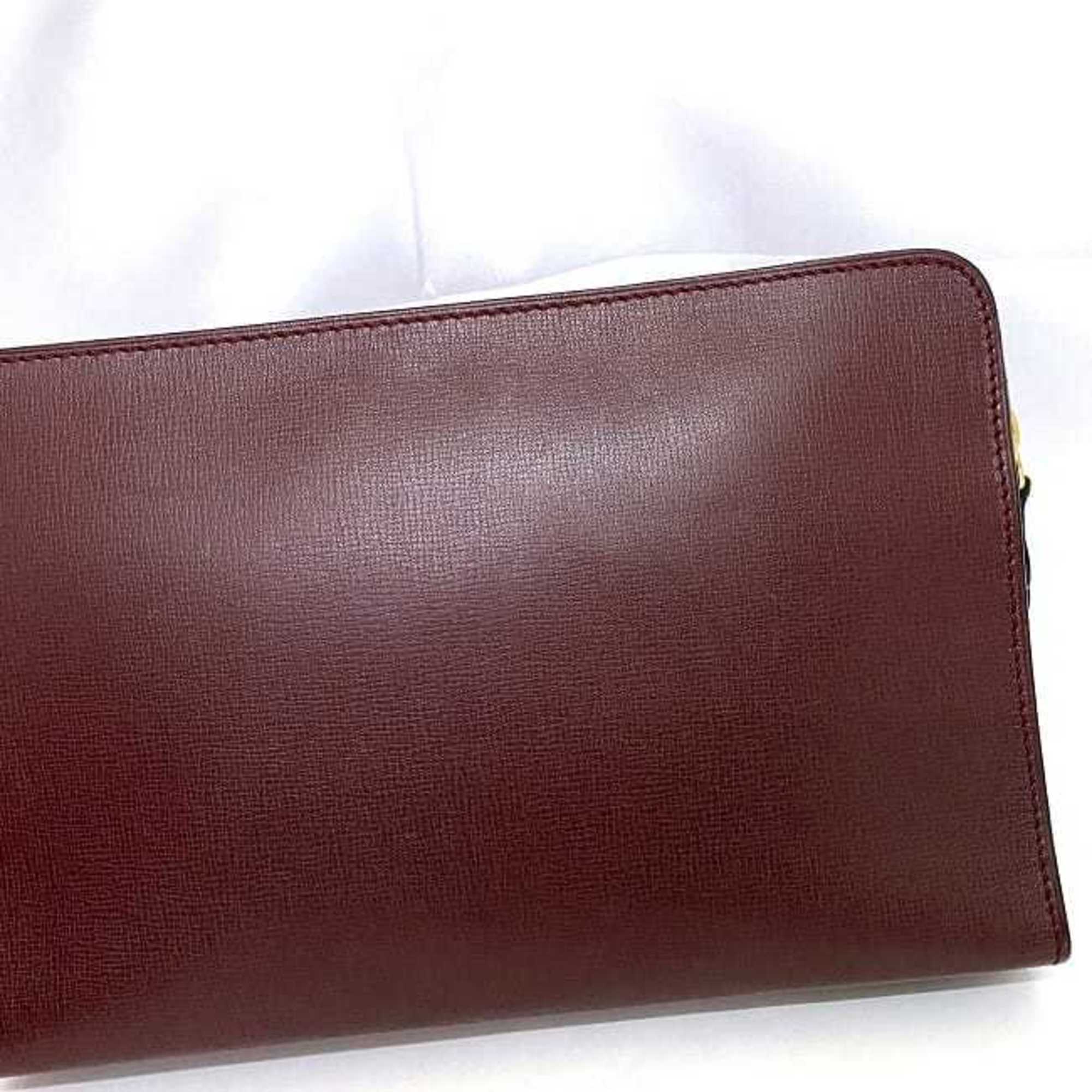 Cartier Clutch Bag Bordeaux Must Second Leather Handbag Ladies Men's