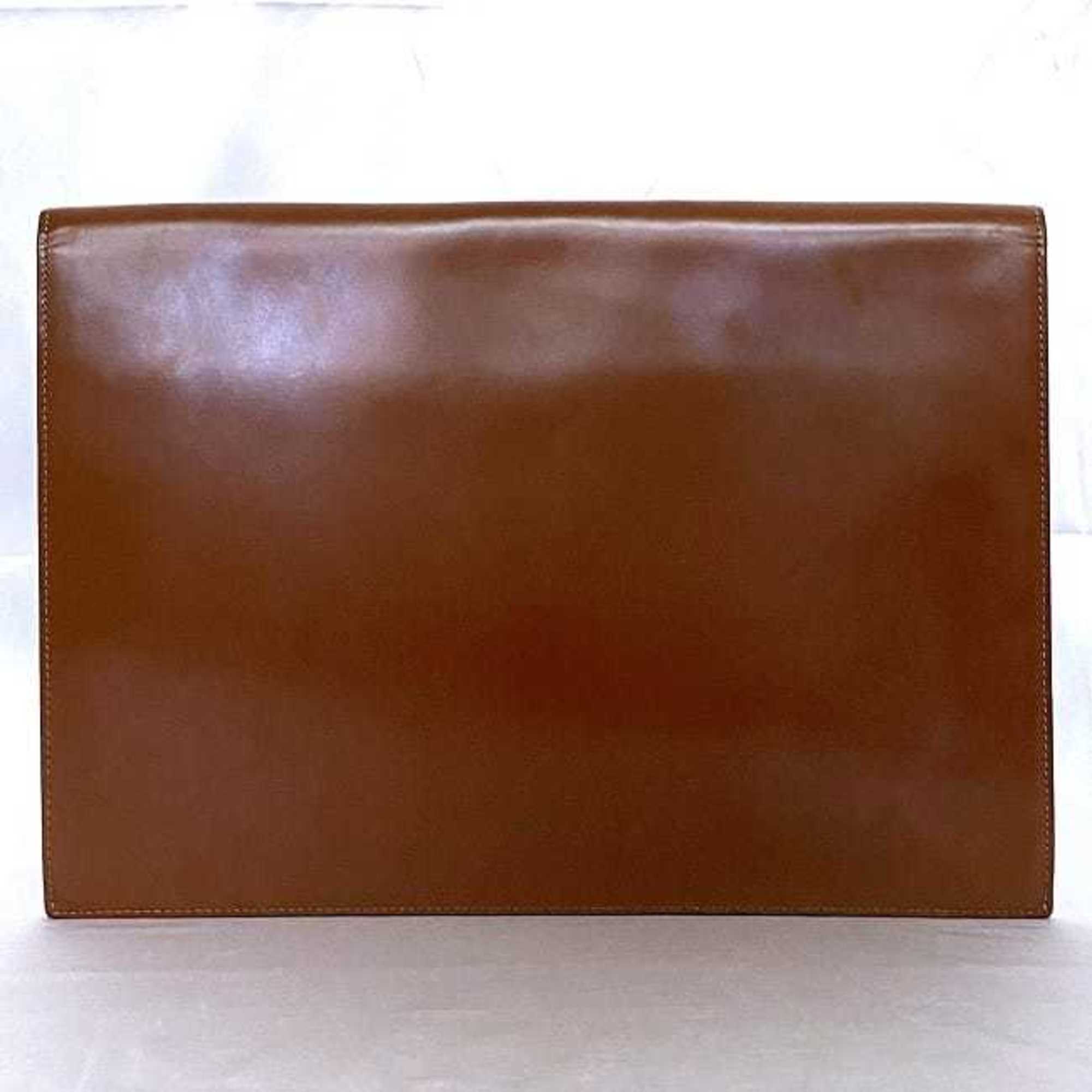 LOEWE Clutch Bag Brown Anagram Leather Flap