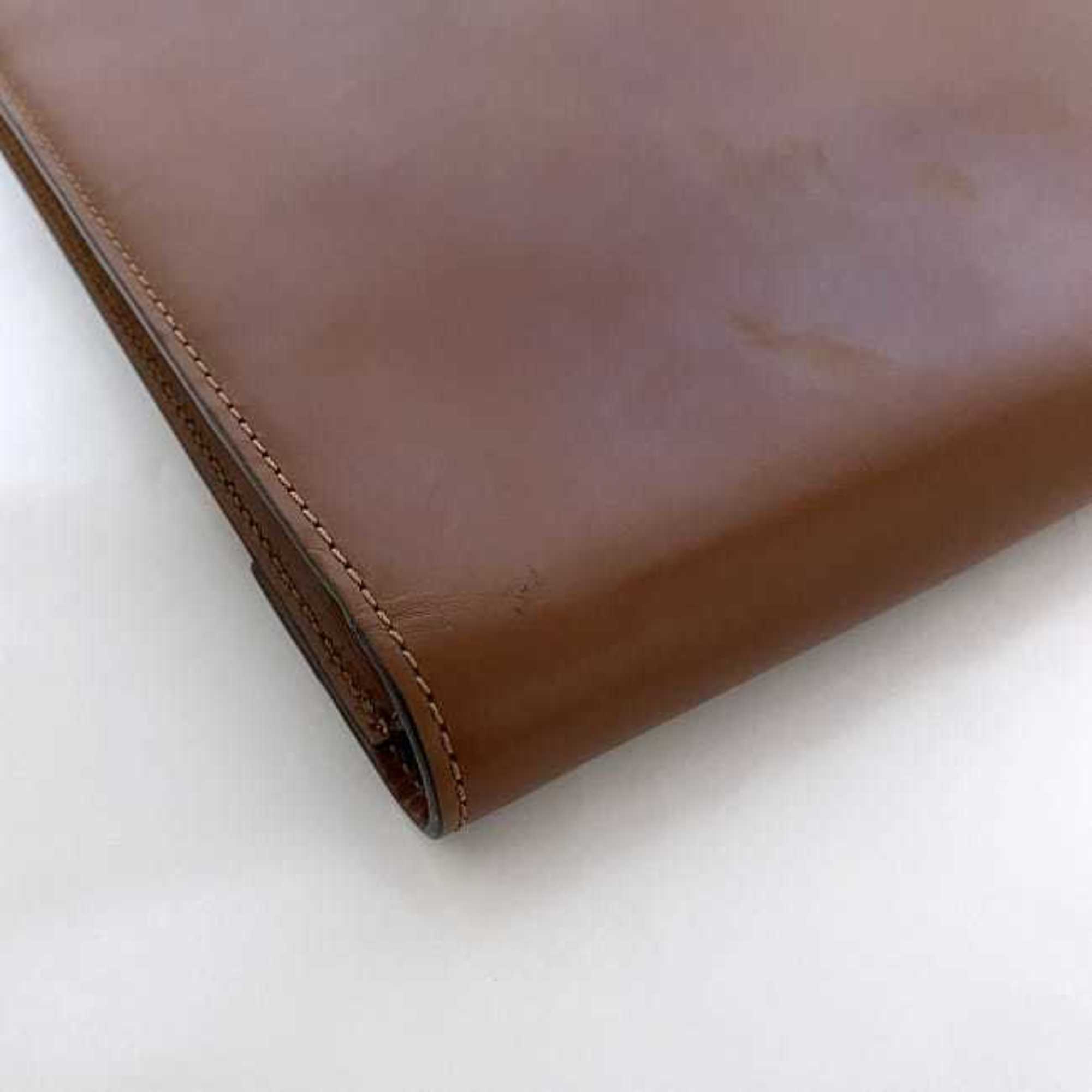 LOEWE Clutch Bag Brown Anagram Leather Flap