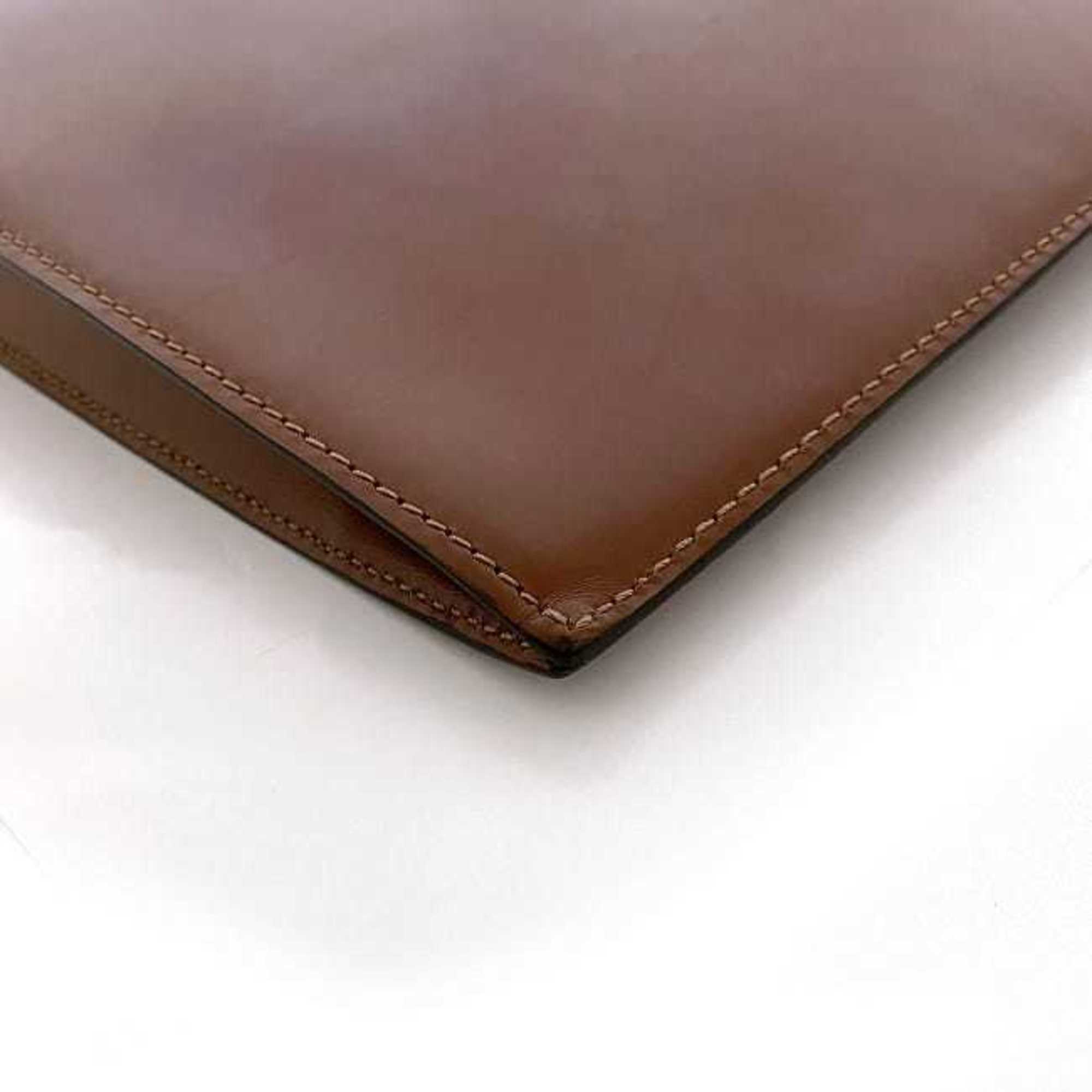 LOEWE Clutch Bag Brown Anagram Leather Flap