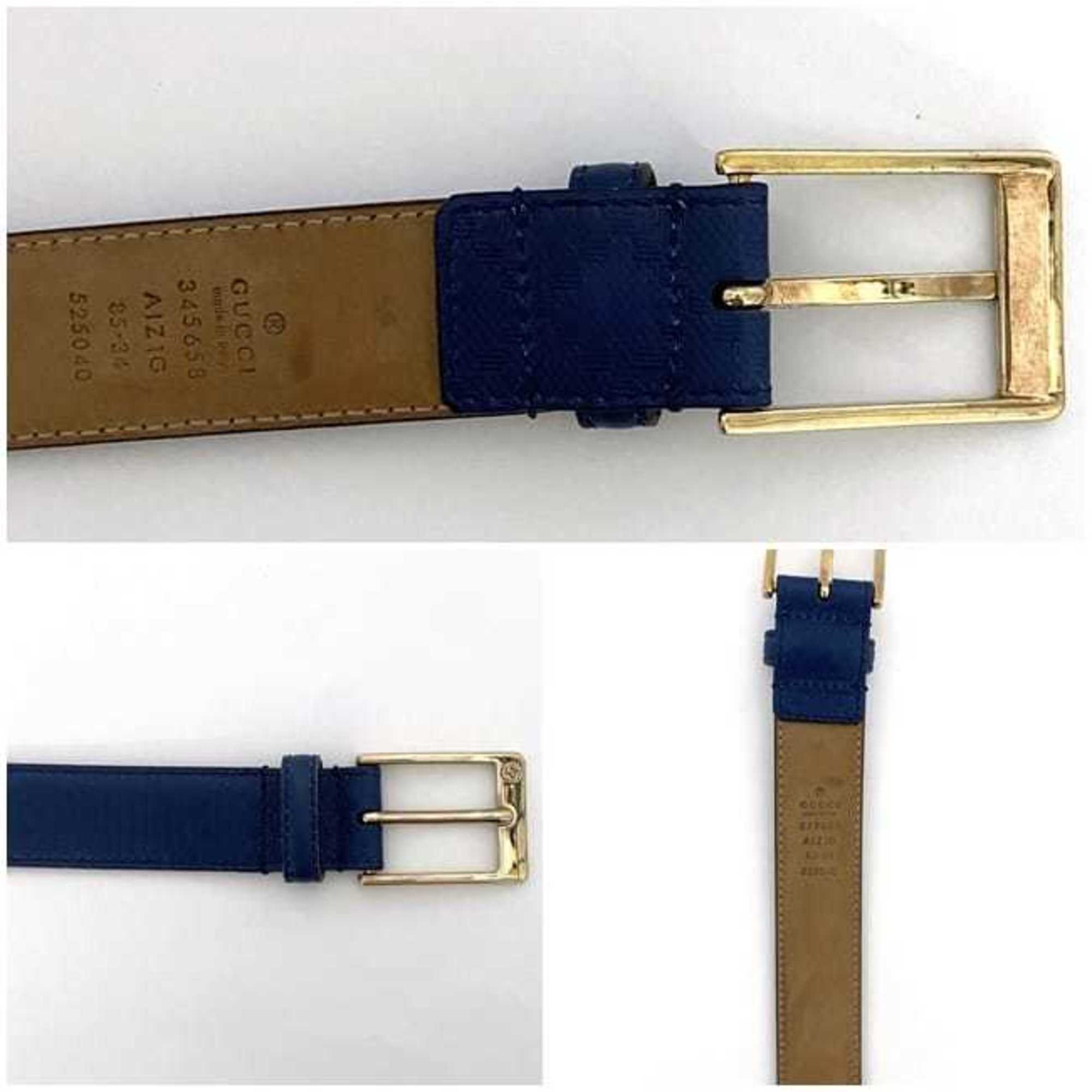 Gucci Belt Navy Interlocking Diamante 525040 30mm Waist Leather GUCCI GG Square Buckle