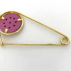 LOEWE mechano pin brooch gold purple metal leather ladies