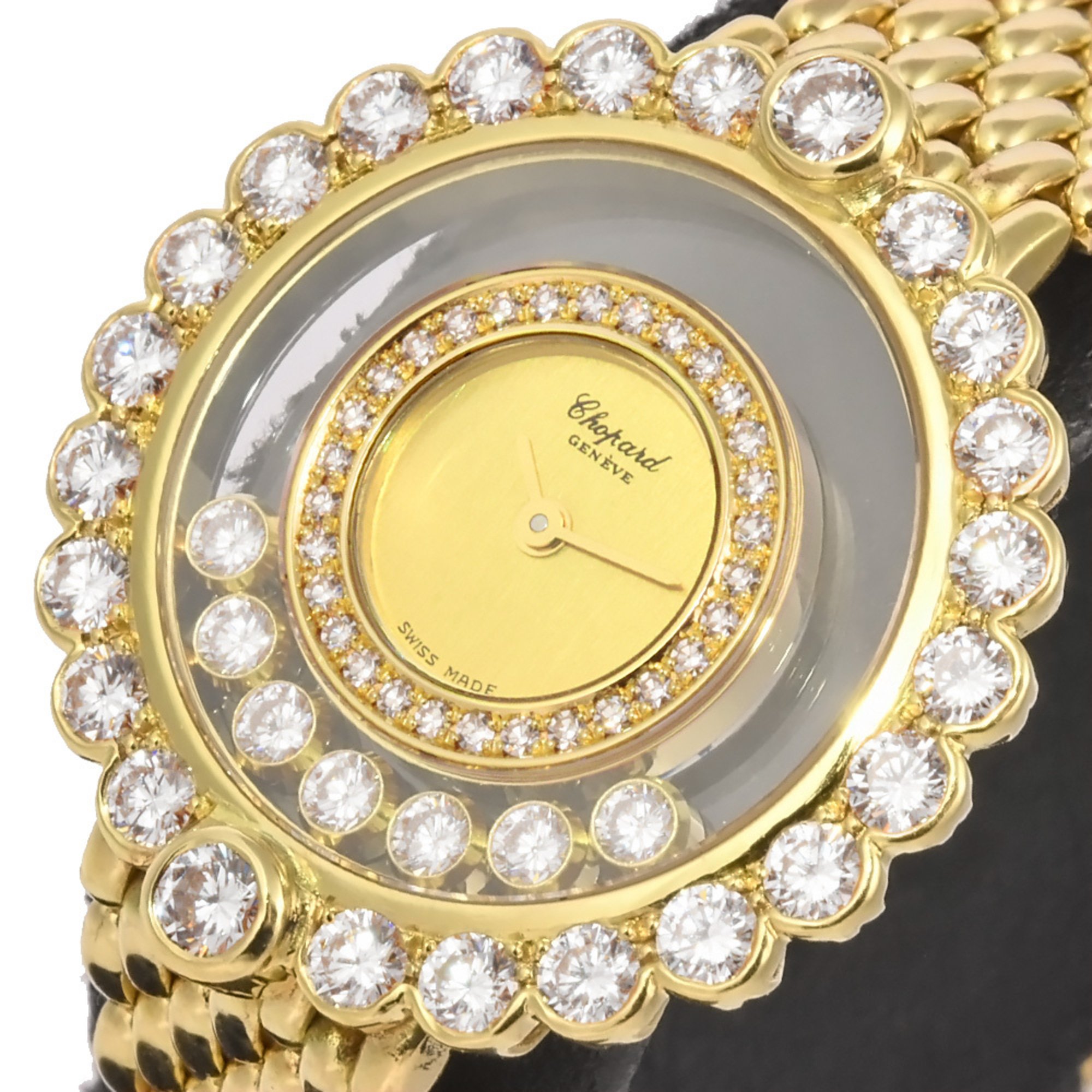 Chopard Happy Diamond 7P Moving Bezel Solid Gold K18YG Ladies Quartz Watch Champagne Dial 20/4180 4097