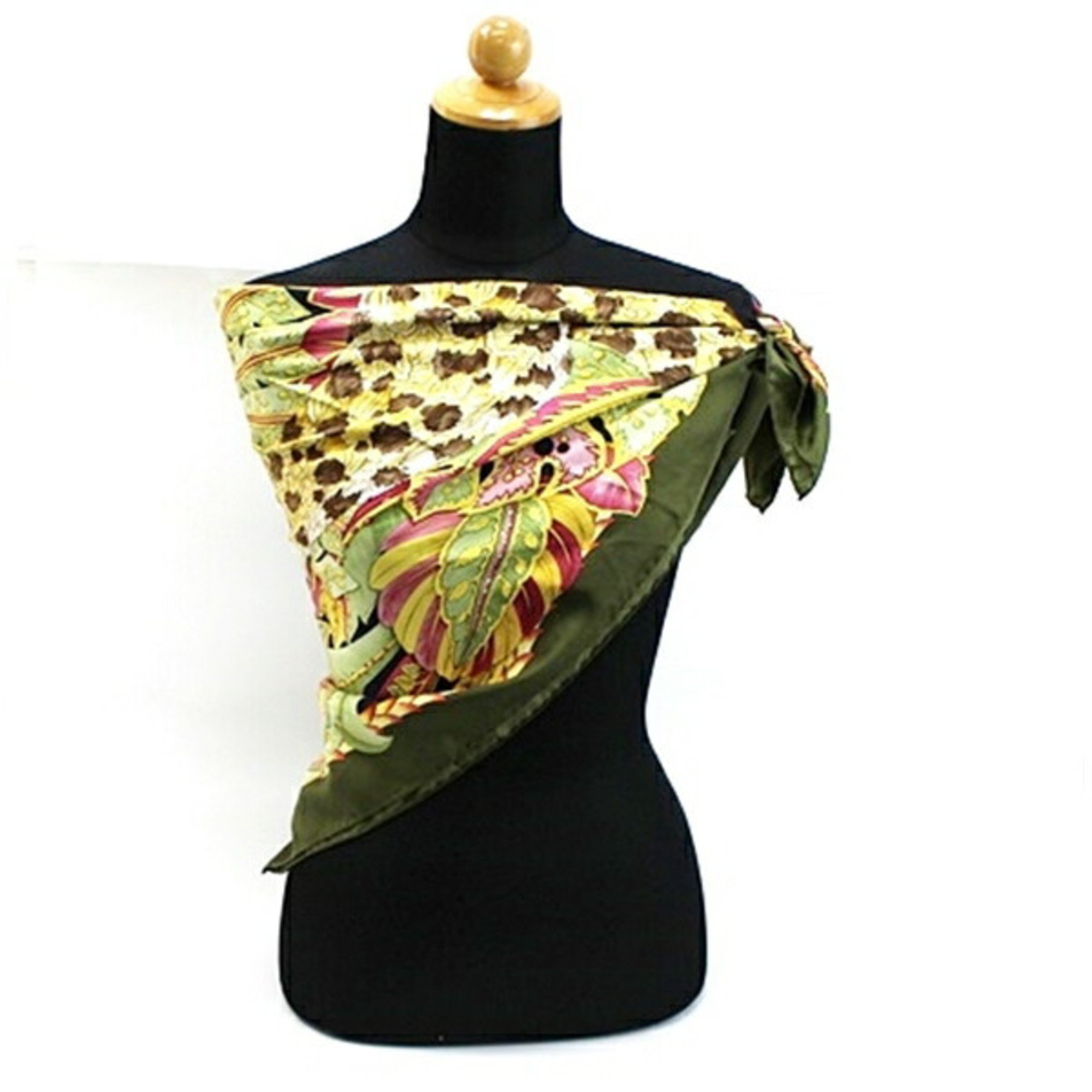 Salvatore Ferragamo Scarf Muffler Leopard Print Khaki x Multicolor Women's